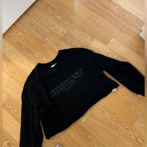 Moussy cropped black sweatshirt with green writing